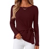 MEROKEETY Womens Fall Sweaters Trendy 2026 Tie Front Cinched Waist Tops(Burgundy)