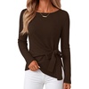 MEROKEETY Womens Fall Sweaters Trendy 2026 Tie Front Cinched Waist Tops(Coffee)