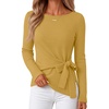 MEROKEETY Womens Fall Sweaters Trendy 2026 Tie Front Cinched Waist Tops(Turmeric)