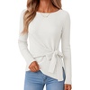 MEROKEETY Womens Fall Sweaters Trendy 2026 Tie Front Cinched Waist Tops(White)