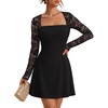 MEROKEETY Womens Lace Long Sleeve Fall Cocktail Wedding Guest Mini Dress(Black)