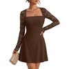 MEROKEETY Womens Lace Long Sleeve Fall Cocktail Wedding Guest Mini Dress(Coffee)