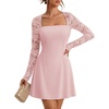 MEROKEETY Womens Lace Long Sleeve Fall Cocktail Wedding Guest Mini Dress(Light Pink)