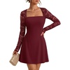 MEROKEETY Womens Lace Long Sleeve Fall Cocktail Wedding Guest Mini Dress(Wine)