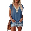 MEROKEETY Womens Summer Boho Cap Sleeve Lace Trim V Neck Tops(Darkblue)