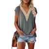 MEROKEETY Womens Summer Boho Cap Sleeve Lace Trim V Neck Tops(Grey)