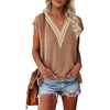 MEROKEETY Womens Summer Boho Cap Sleeve Lace Trim V Neck Tops(Khaki)