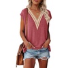MEROKEETY Womens Summer Boho Cap Sleeve Lace Trim V Neck Tops(Watermelon)