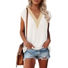 MEROKEETY Womens Summer Boho Cap Sleeve Lace Trim V Neck Tops(White)