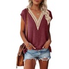 MEROKEETY Womens Summer Boho Cap Sleeve Lace Trim V Neck Tops(Wine)