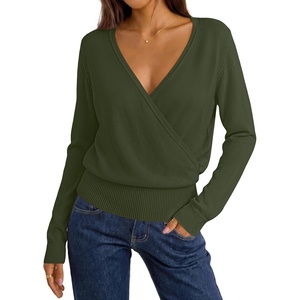 MEROKEETY 2026 Fall V Neck Wrap Sweaters for Women Knit Tops(Army)