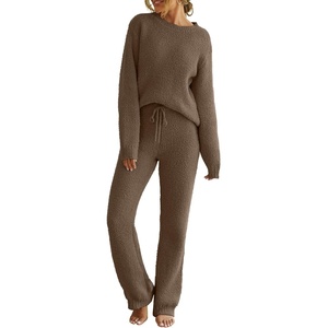 MEROKEETY Womens Cute Fuzzy Lounge Set Cozy Fall Pajamas(Coffee)