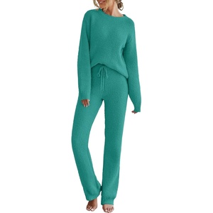 MEROKEETY Womens Cute Fuzzy Lounge Set Cozy Fall Pajamas(Lakegreen)