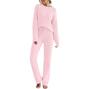 MEROKEETY Womens Cute Fuzzy Lounge Set Cozy Fall Pajamas(Pink)