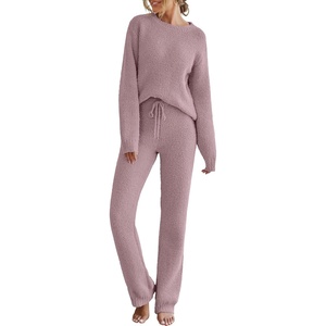 MEROKEETY Womens Cute Fuzzy Lounge Set Cozy Fall Pajamas(Taro)