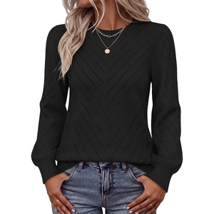 MEROKEETY Womens Fall Lightweight Sweater Long Sleeve Eyelet Pullover Tops(Black)