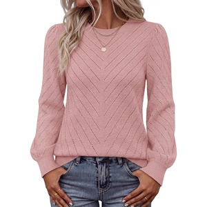 MEROKEETY Womens Fall Lightweight Sweater Long Sleeve Eyelet Pullover Tops(Pink)