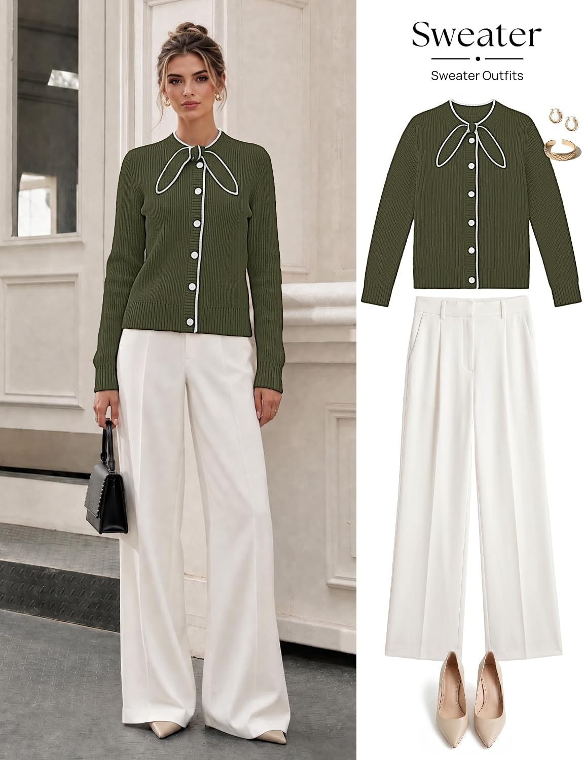 image:imageMEROKEETY Womens Long Sleeve Tie Front Fall Cardigan Chunky Knit SweatersArmygreen