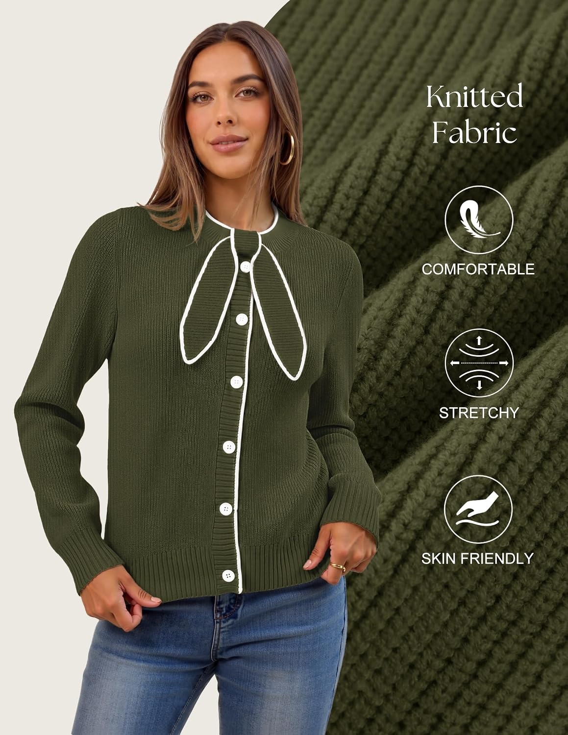 image:imageMEROKEETY Womens Long Sleeve Tie Front Fall Cardigan Chunky Knit SweatersArmygreen