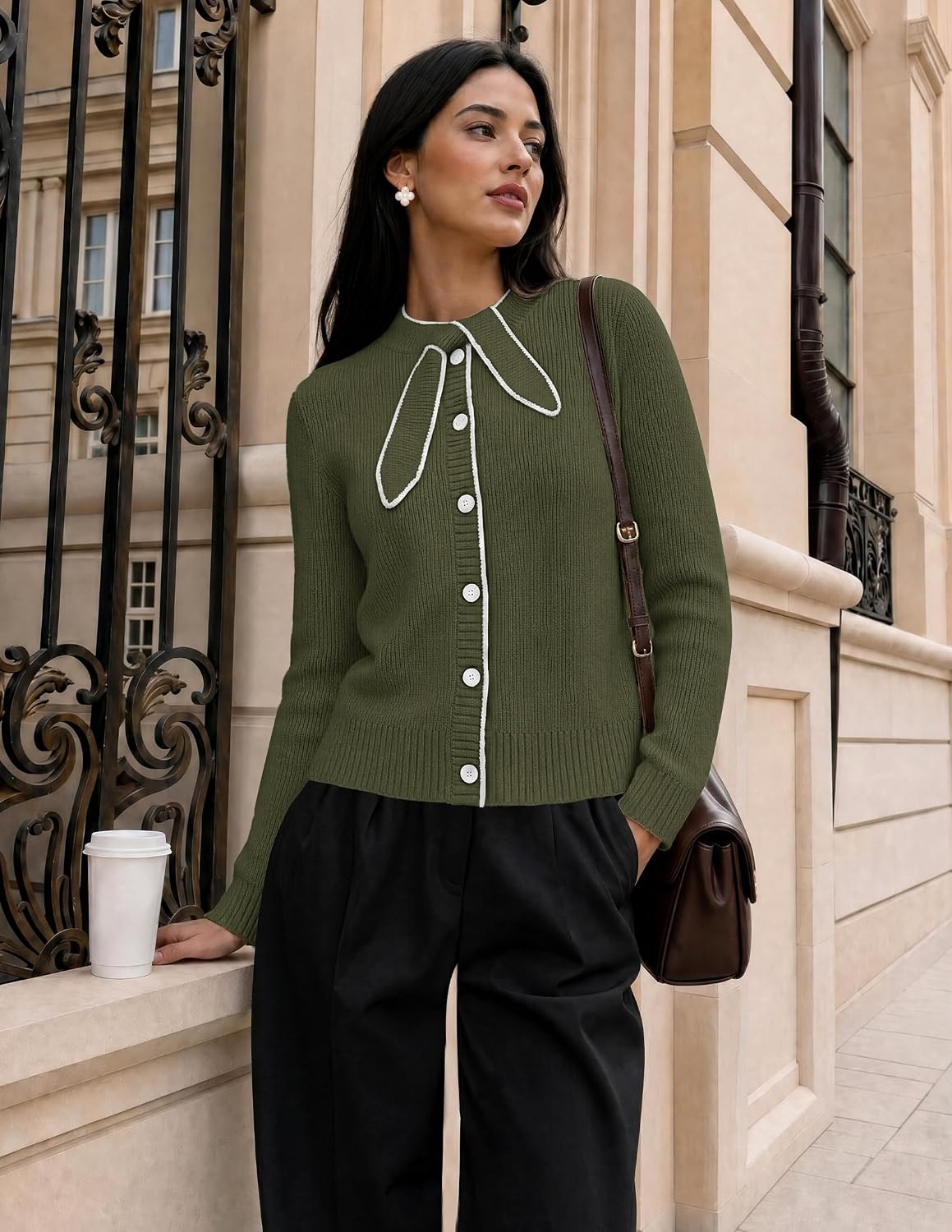 image:imageMEROKEETY Womens Long Sleeve Tie Front Fall Cardigan Chunky Knit SweatersArmygreen