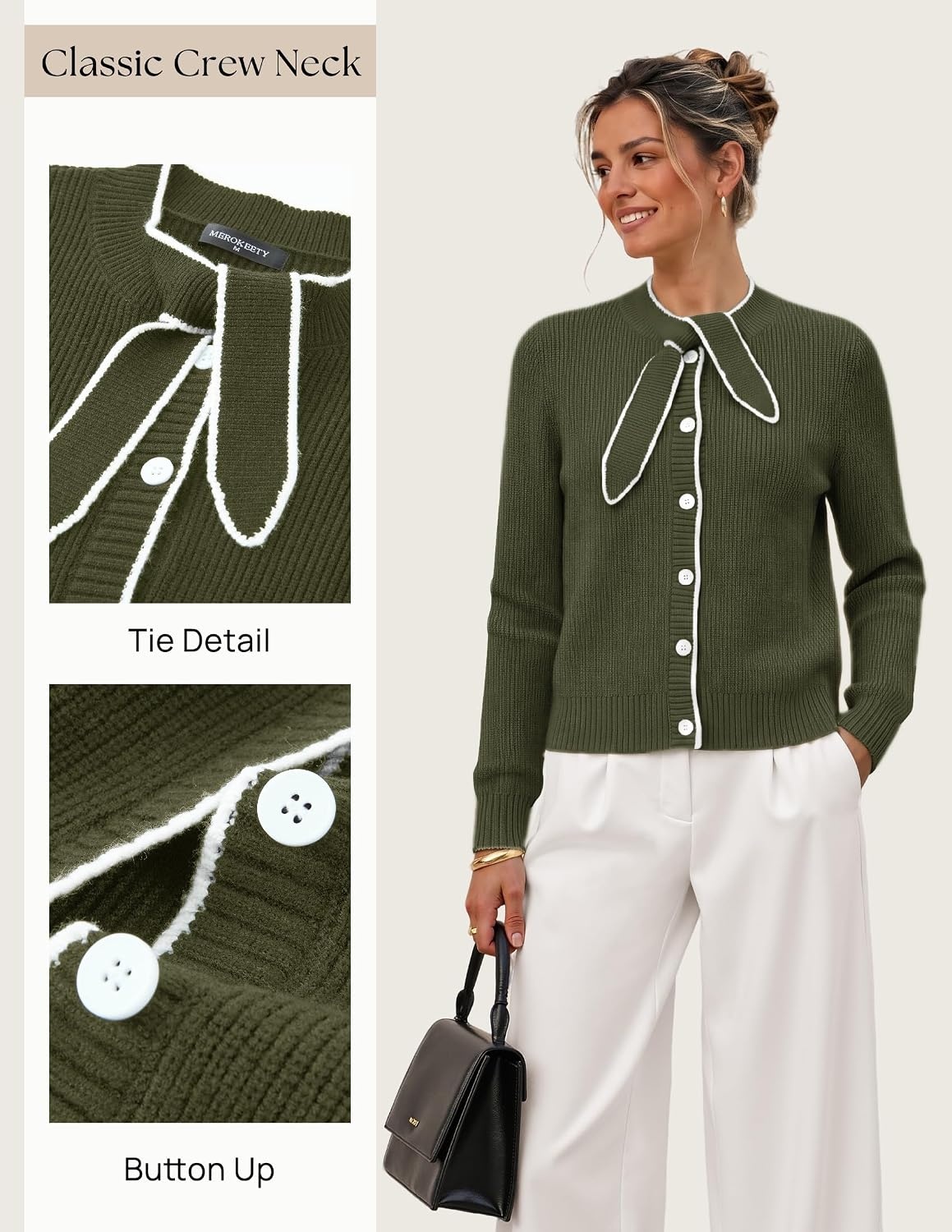 image:imageMEROKEETY Womens Long Sleeve Tie Front Fall Cardigan Chunky Knit SweatersArmygreen