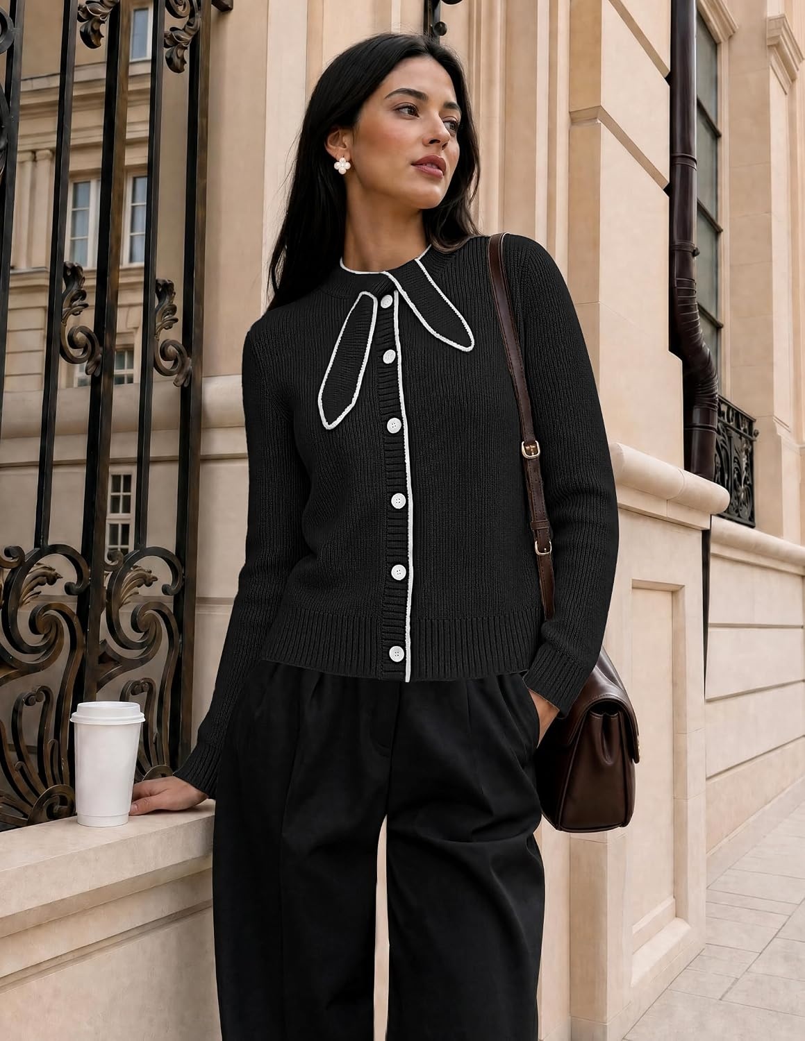 image:imageMEROKEETY Womens Long Sleeve Tie Front Fall Cardigan Chunky Knit SweatersBlack