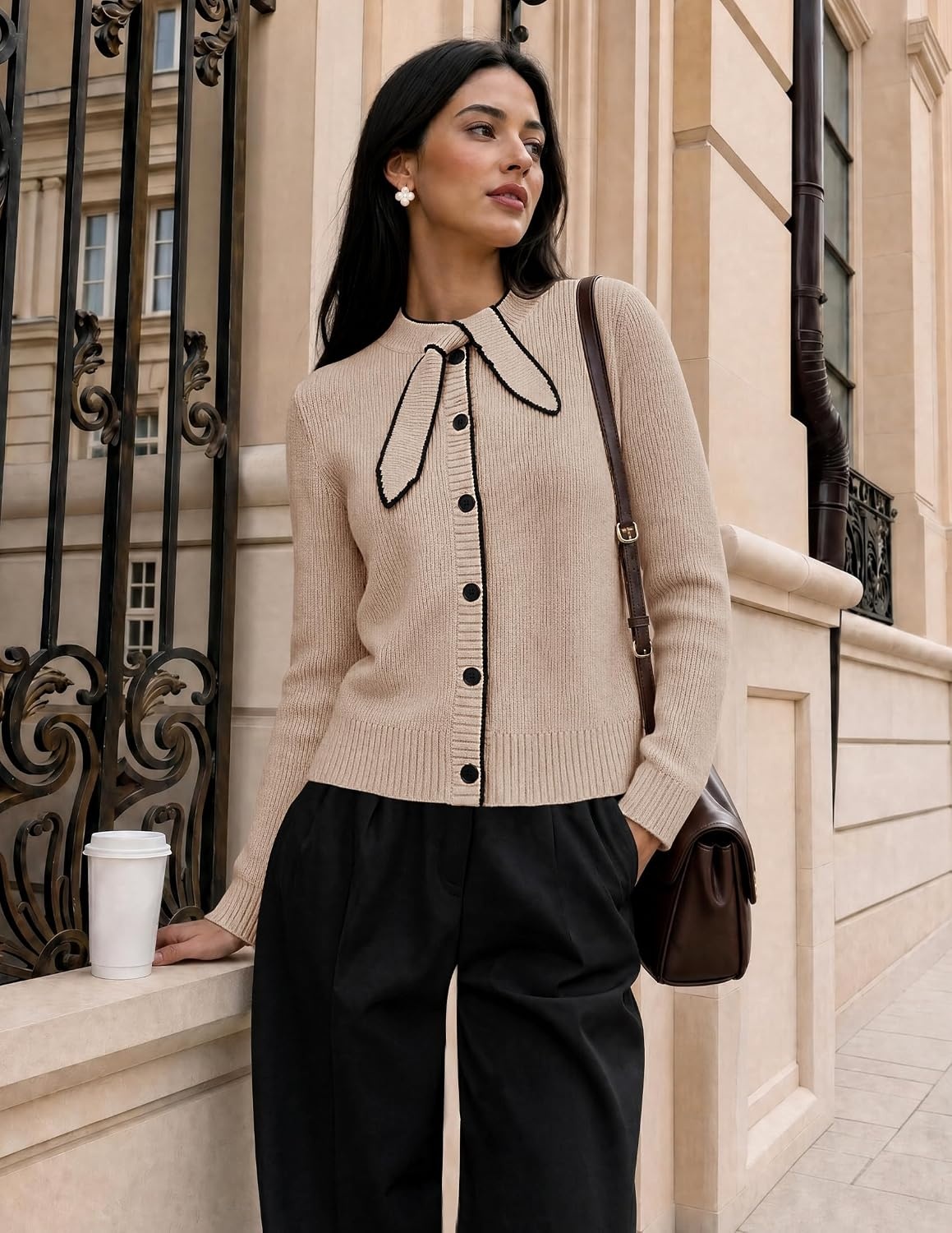 image:imageMEROKEETY Womens Long Sleeve Tie Front Fall Cardigan Chunky Knit SweatersOatmeal