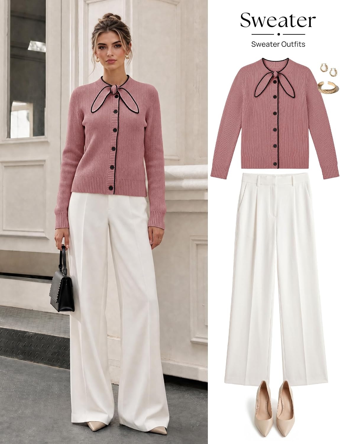 image:imageMEROKEETY Womens Long Sleeve Tie Front Fall Cardigan Chunky Knit SweatersPink