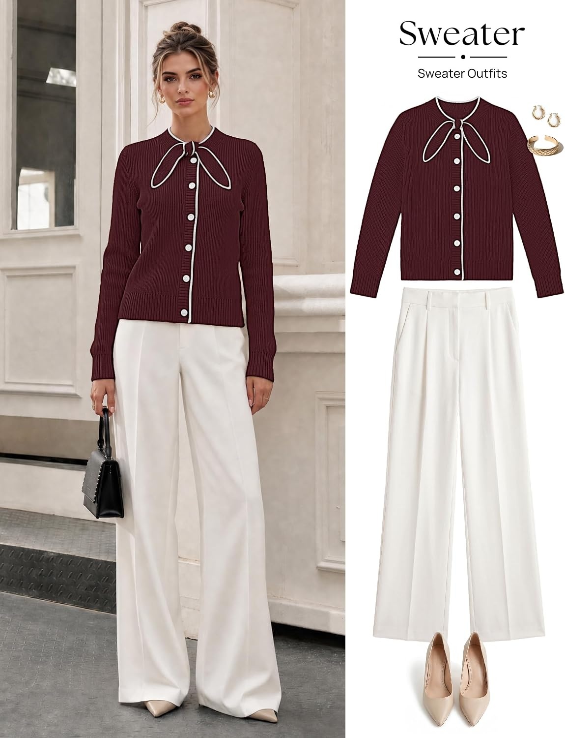 image:imageMEROKEETY Womens Long Sleeve Tie Front Fall Cardigan Chunky Knit SweatersWine