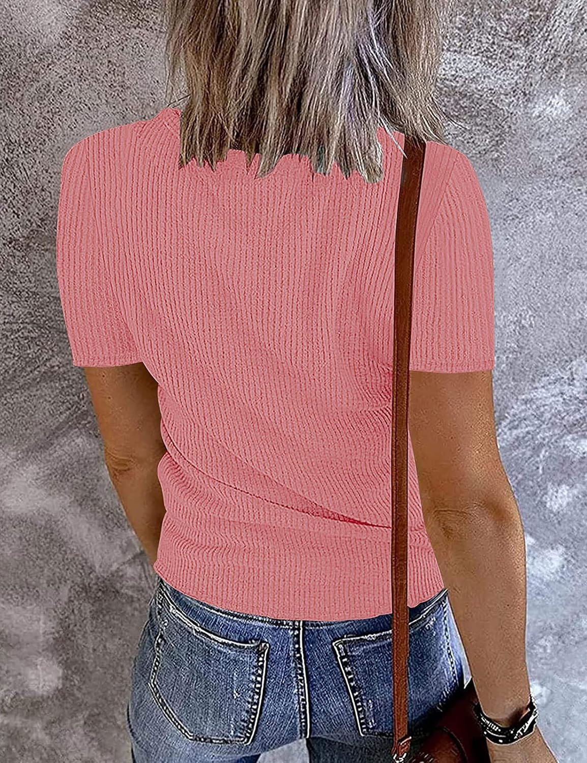 image:imageMEROKEETY Womens 2026 Summer Short Sleeve Tops Casual T ShirtsDarkpink