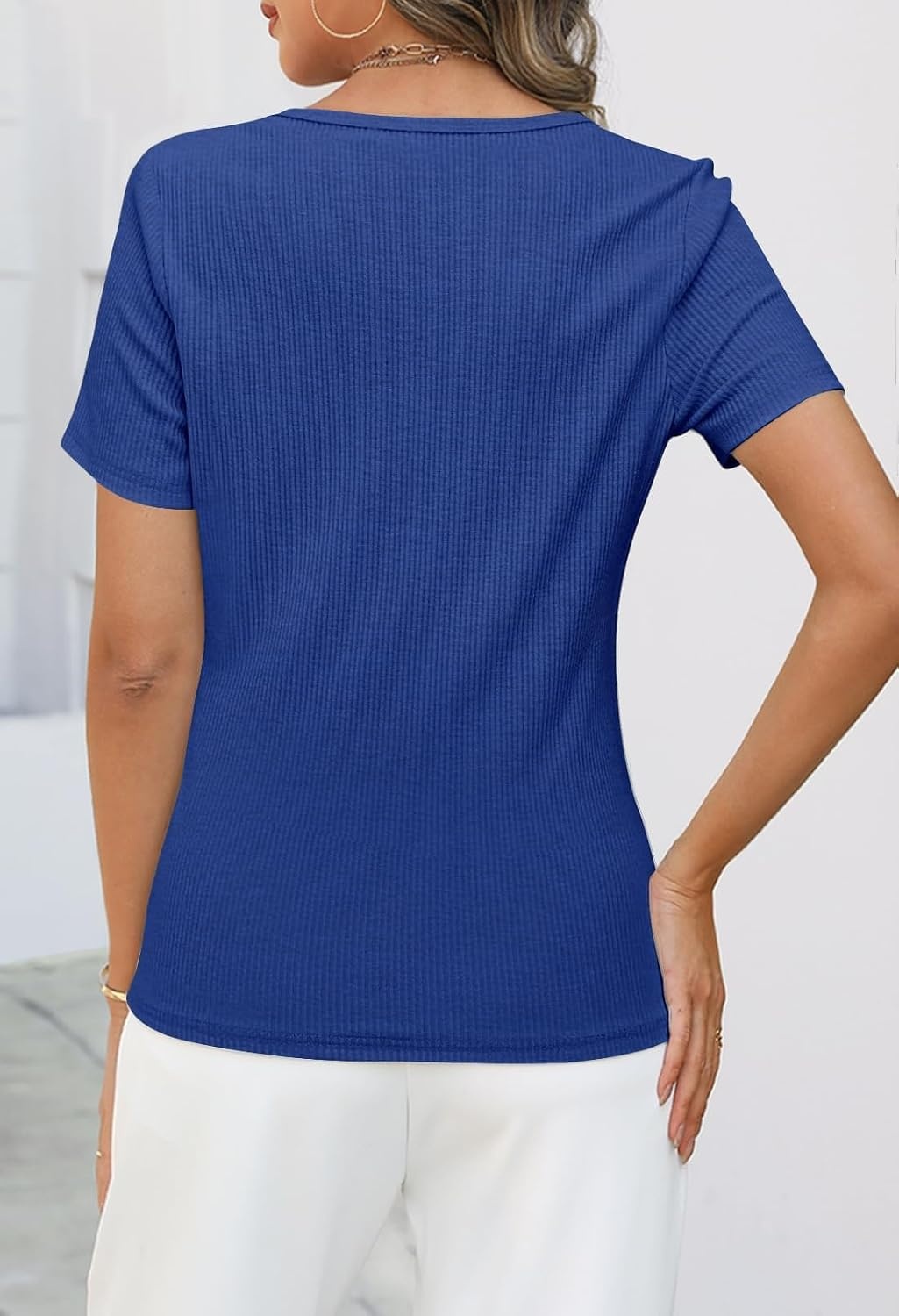 image:imageMEROKEETY Womens 2026 Summer Short Sleeve Tops Casual T ShirtsRoyal