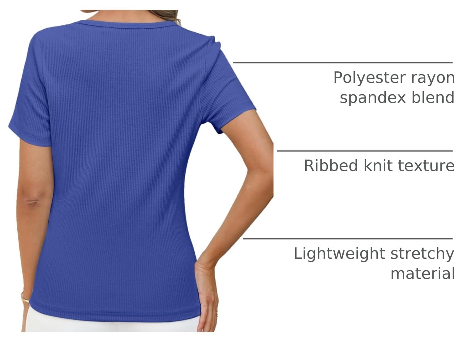 image:imageMEROKEETY Womens 2026 Summer Short Sleeve Tops Casual T ShirtsRoyal