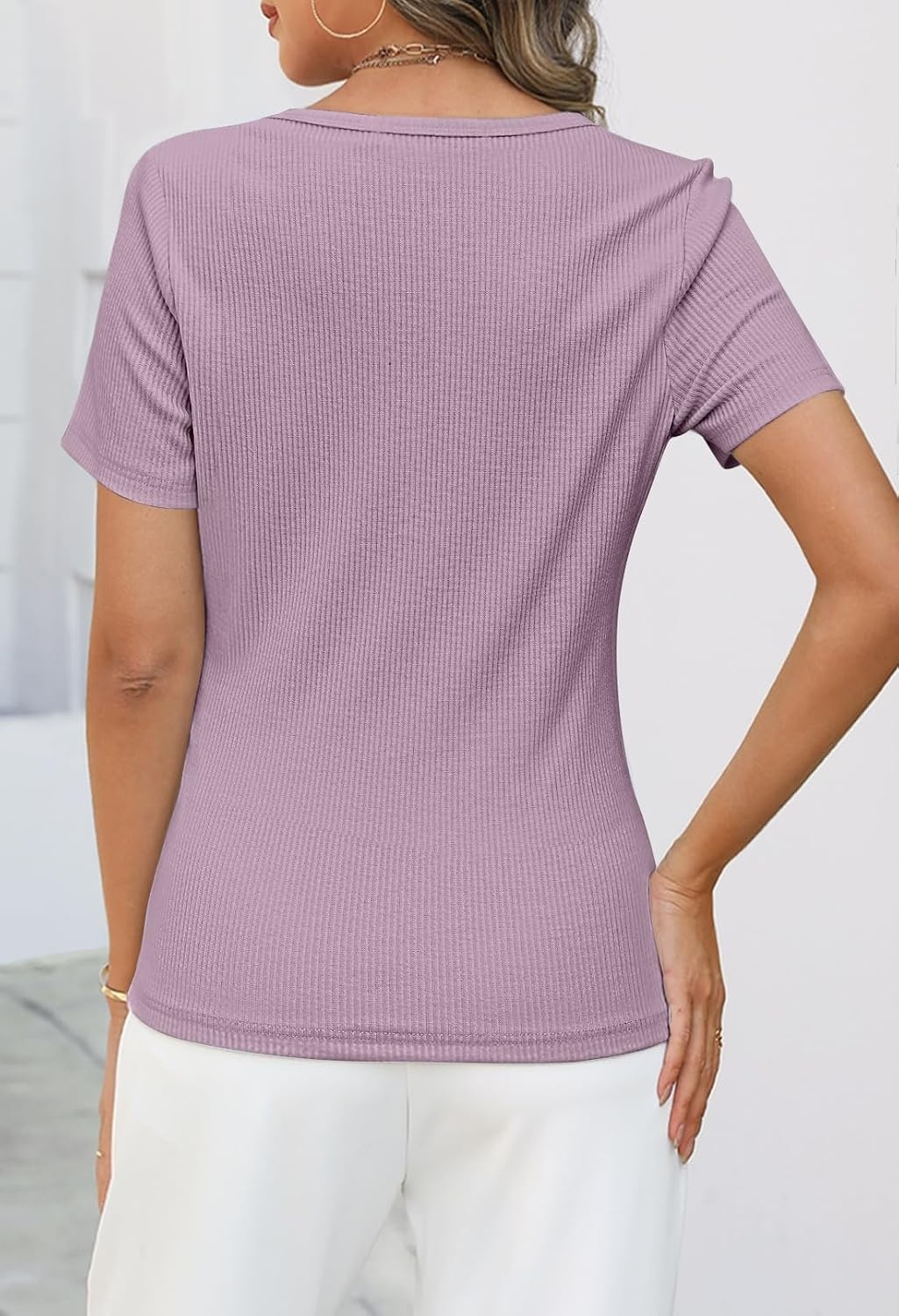 image:imageMEROKEETY Womens 2026 Summer Short Sleeve Tops Casual T ShirtsTaro