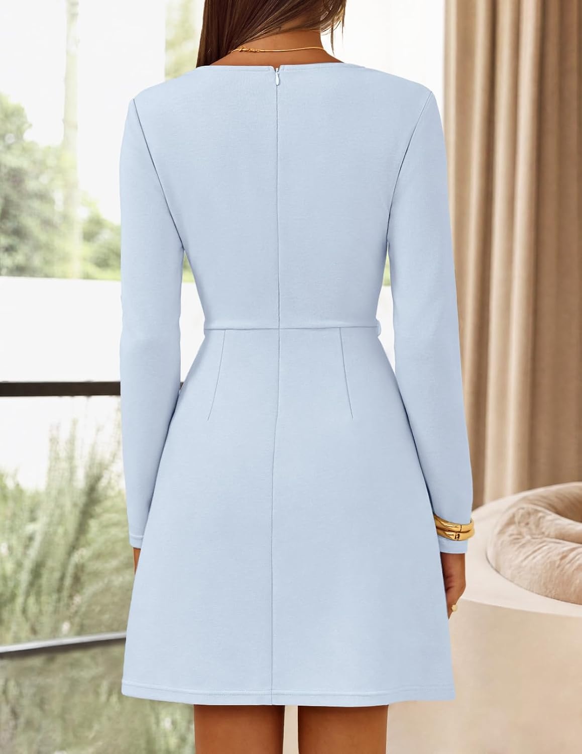 image:imageMEROKEETY Womens Fall Business Casual Work Office Long Sleeve Mini DressBlue