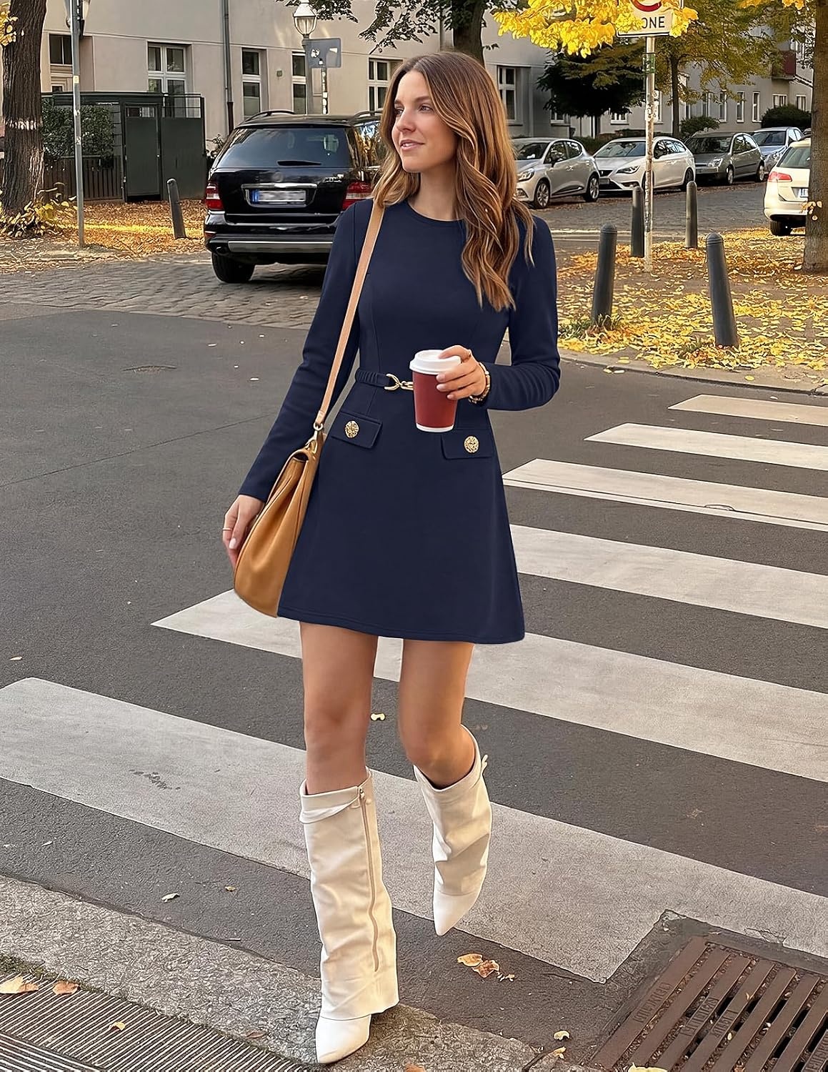 image:imageMEROKEETY Womens Fall Business Casual Work Office Long Sleeve Mini DressNavy