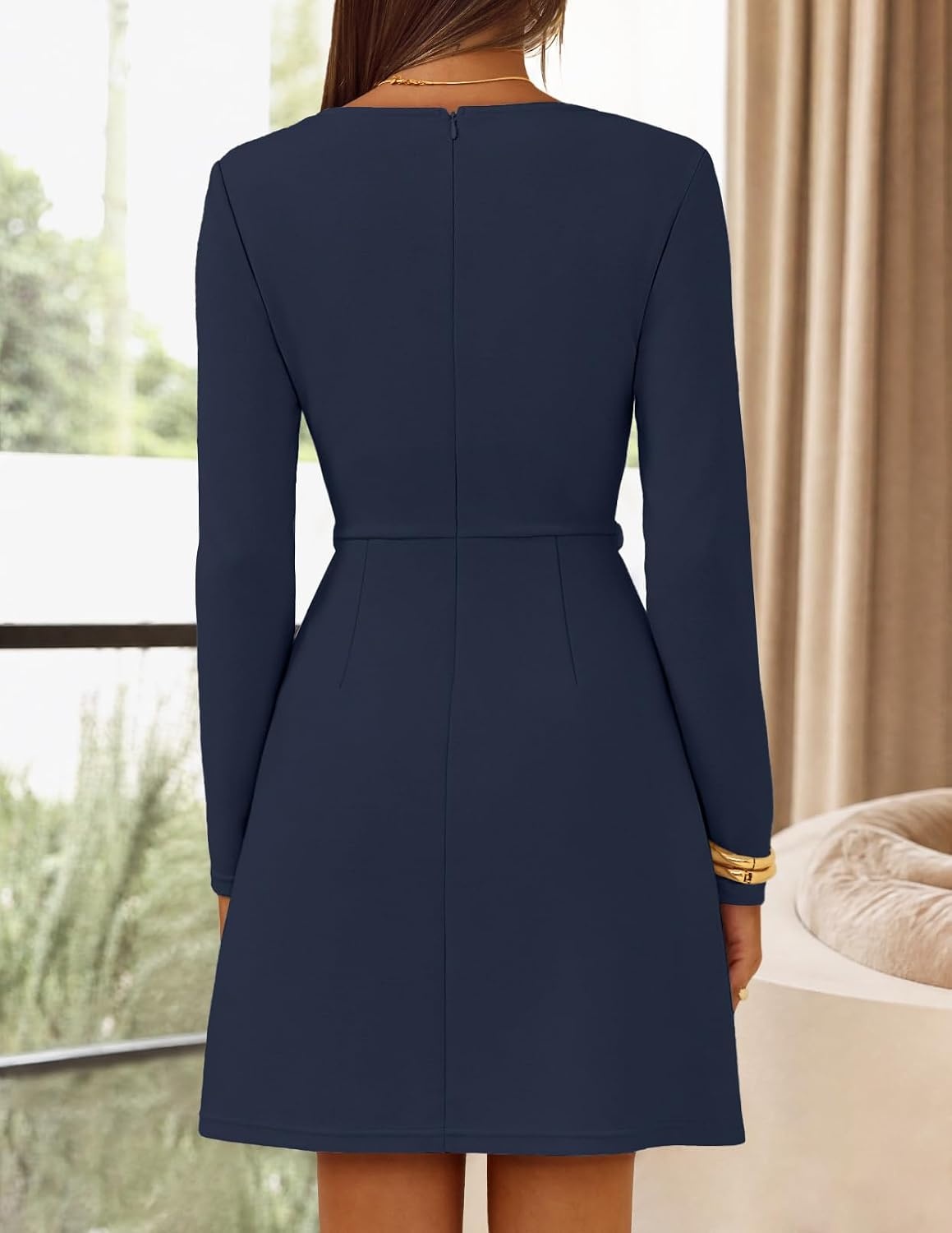 image:imageMEROKEETY Womens Fall Business Casual Work Office Long Sleeve Mini DressNavy