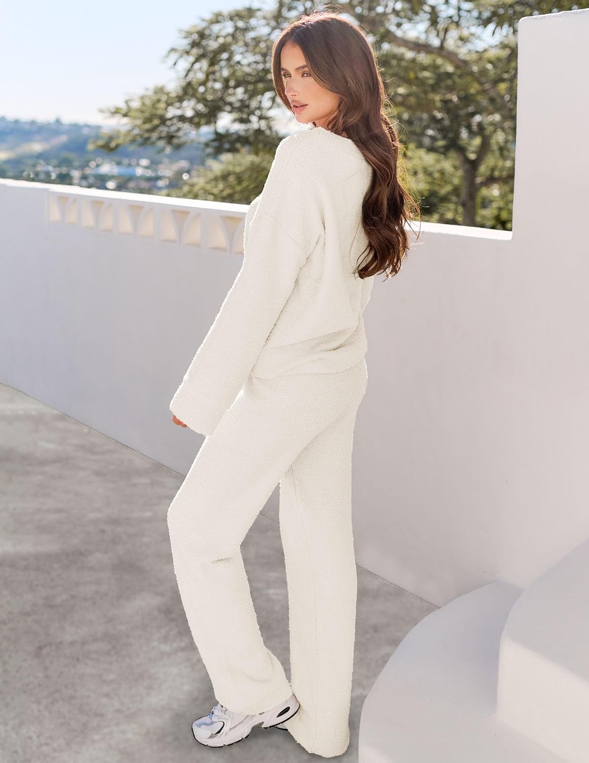 image:imageMEROKEETY Womens Fall Fleece 2 Piece Outfits Pajama Lounge SetsBeige