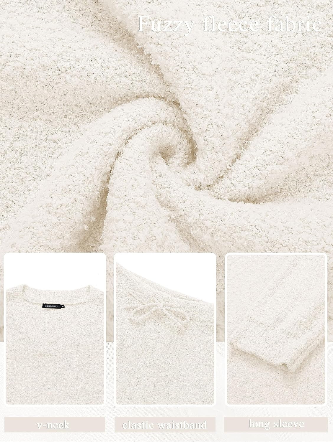 image:imageMEROKEETY Womens Fall Fleece 2 Piece Outfits Pajama Lounge SetsBeige