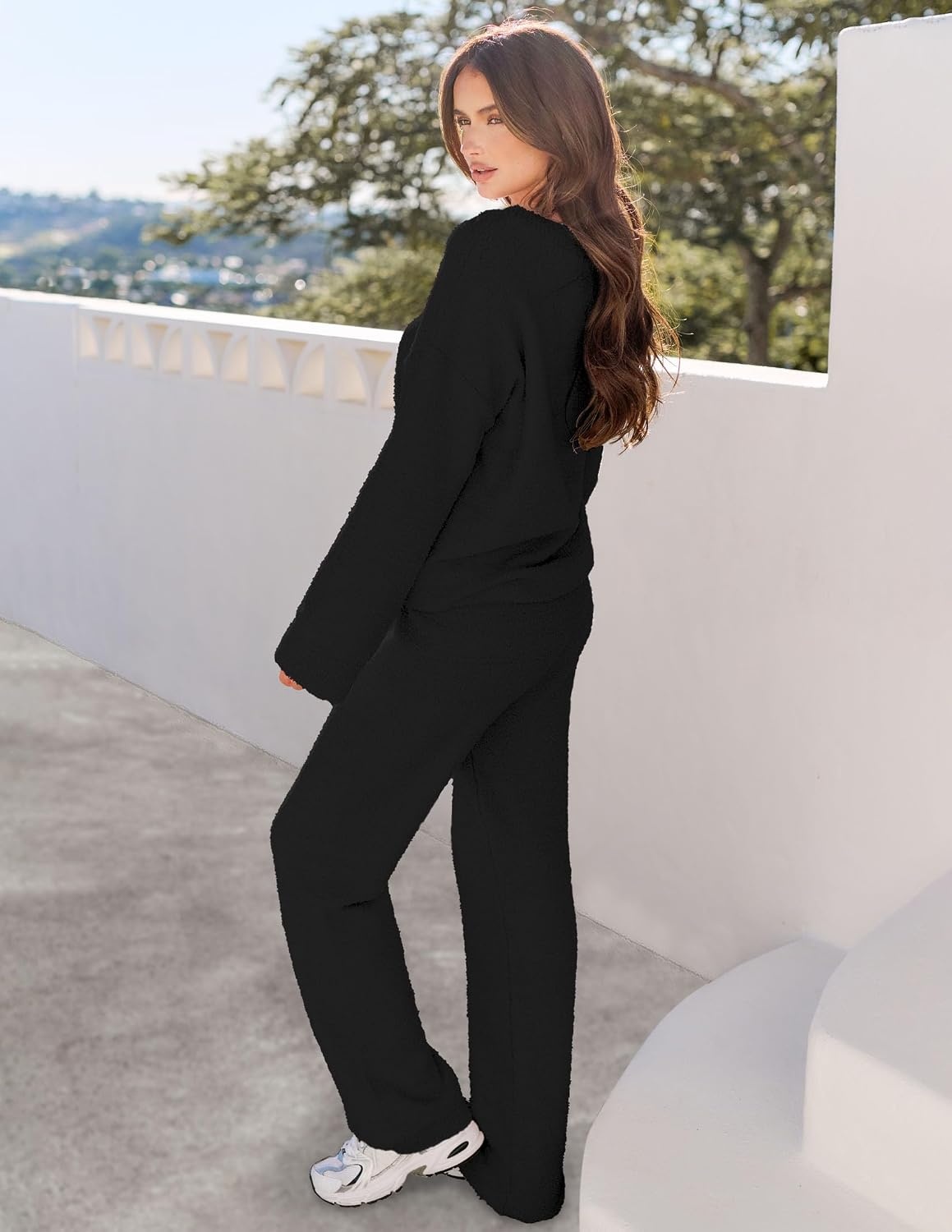 image:imageMEROKEETY Womens Fall Fleece 2 Piece Outfits Pajama Lounge SetsBlack