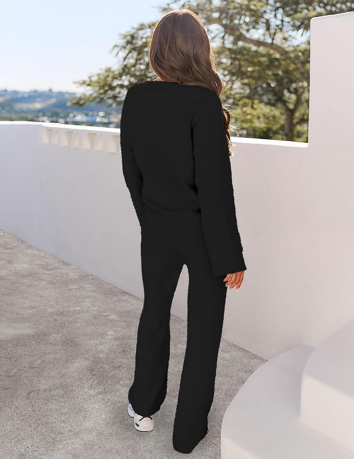 image:imageMEROKEETY Womens Fall Fleece 2 Piece Outfits Pajama Lounge SetsBlack