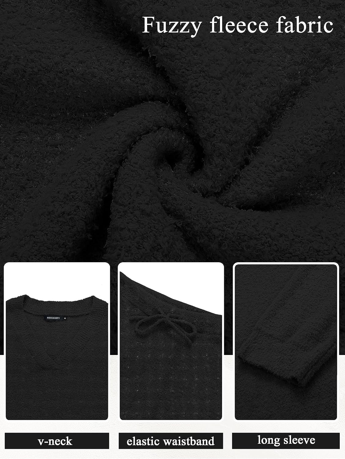 image:imageMEROKEETY Womens Fall Fleece 2 Piece Outfits Pajama Lounge SetsBlack