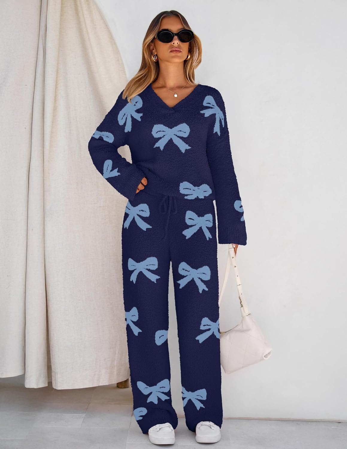 image:imageMEROKEETY Womens Fall Fleece 2 Piece Outfits Pajama Lounge SetsBownavy