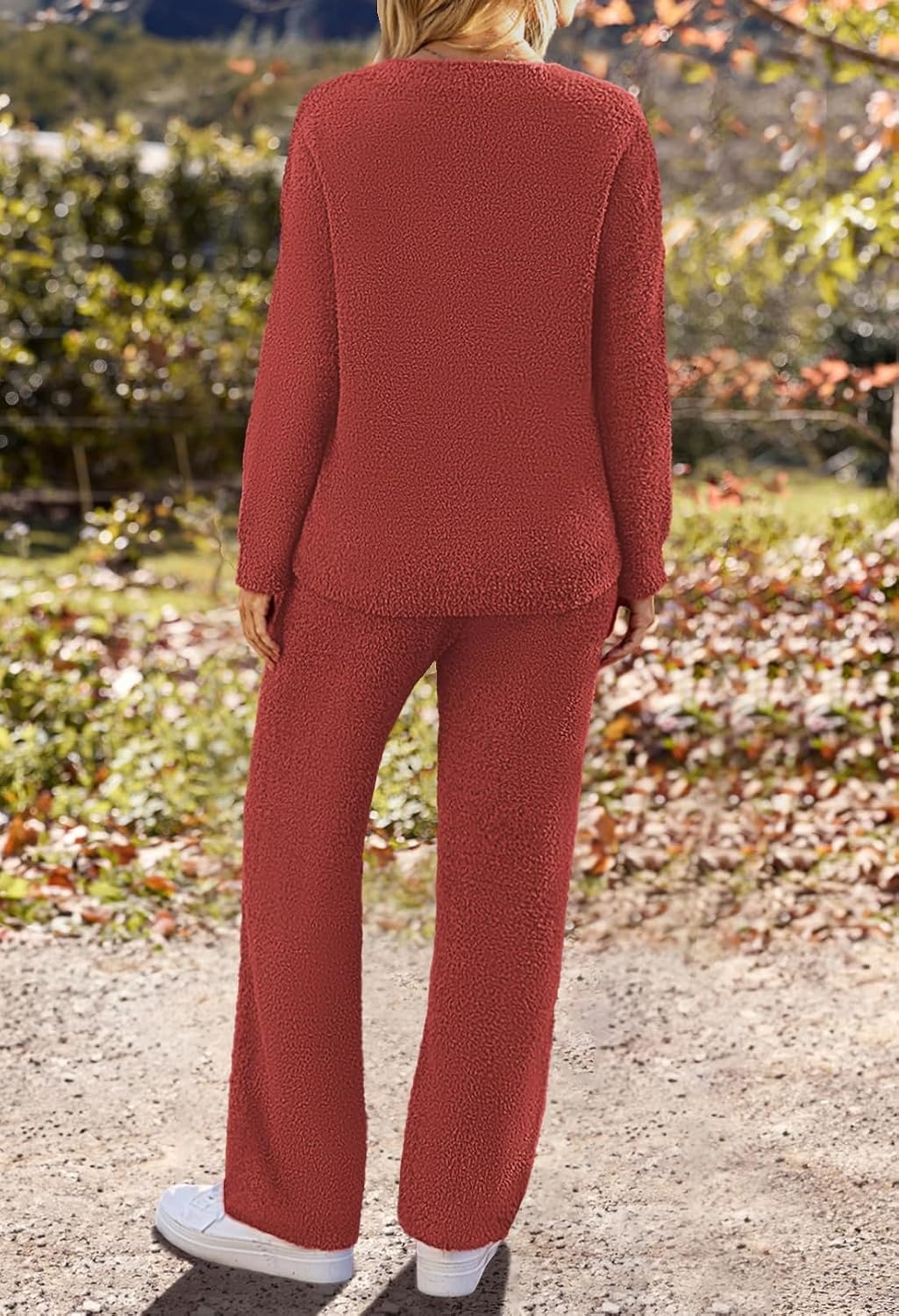 image:imageMEROKEETY Womens Fall Fleece 2 Piece Outfits Pajama Lounge SetsBrickred