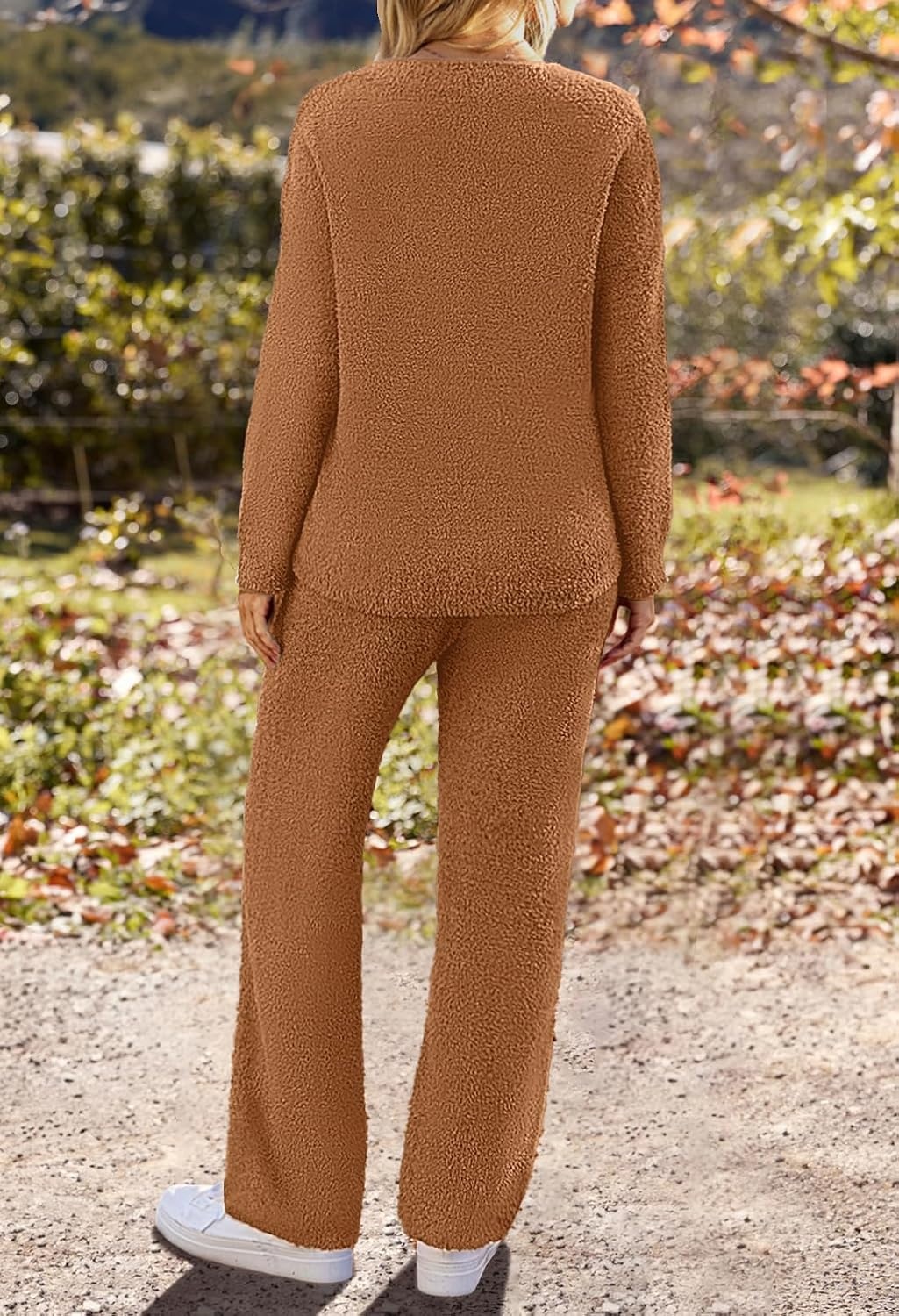image:imageMEROKEETY Womens Fall Fleece 2 Piece Outfits Pajama Lounge SetsBrown