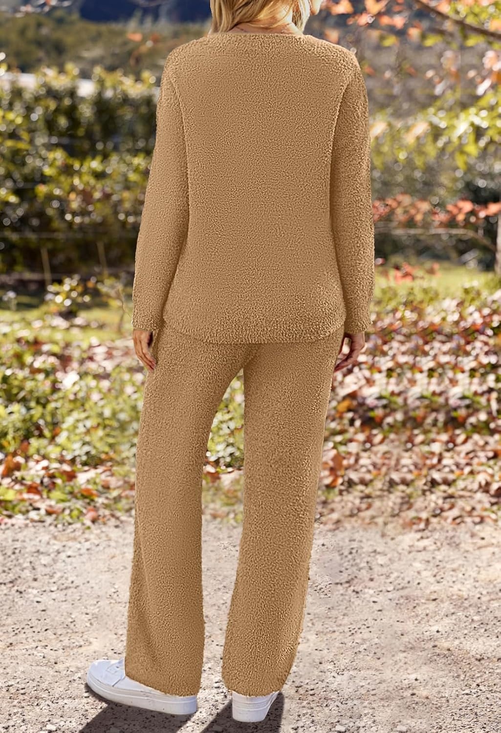 image:imageMEROKEETY Womens Fall Fleece 2 Piece Outfits Pajama Lounge SetsCamel