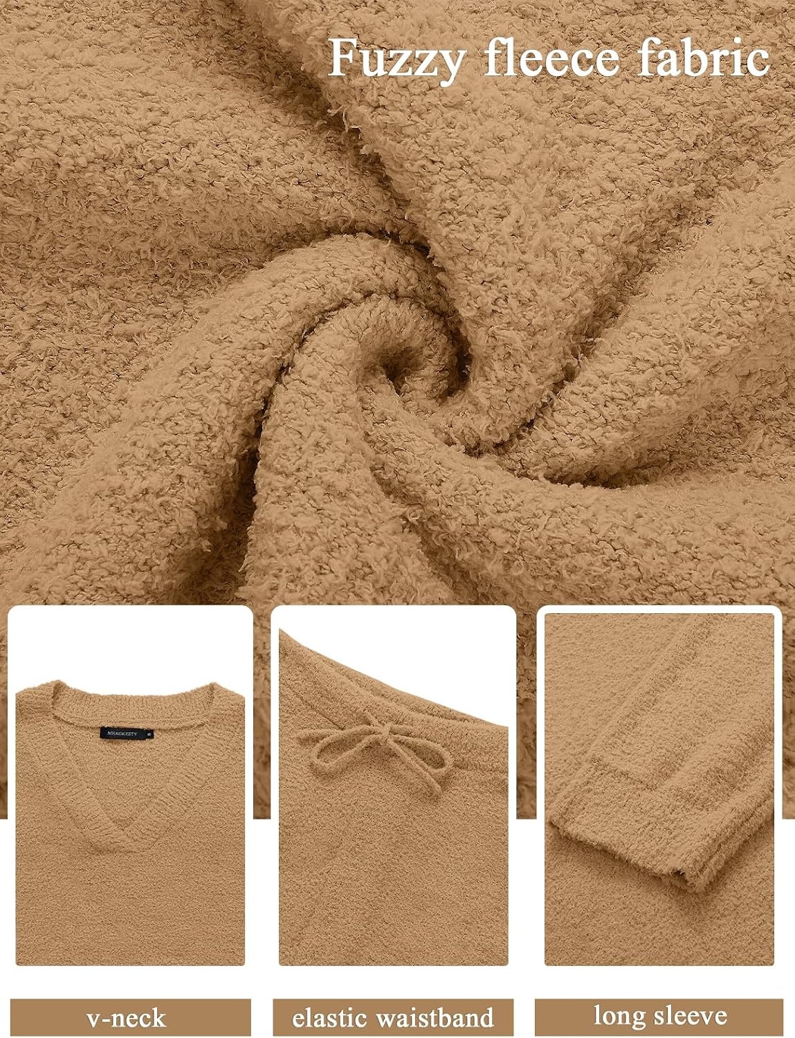 image:imageMEROKEETY Womens Fall Fleece 2 Piece Outfits Pajama Lounge SetsCamel