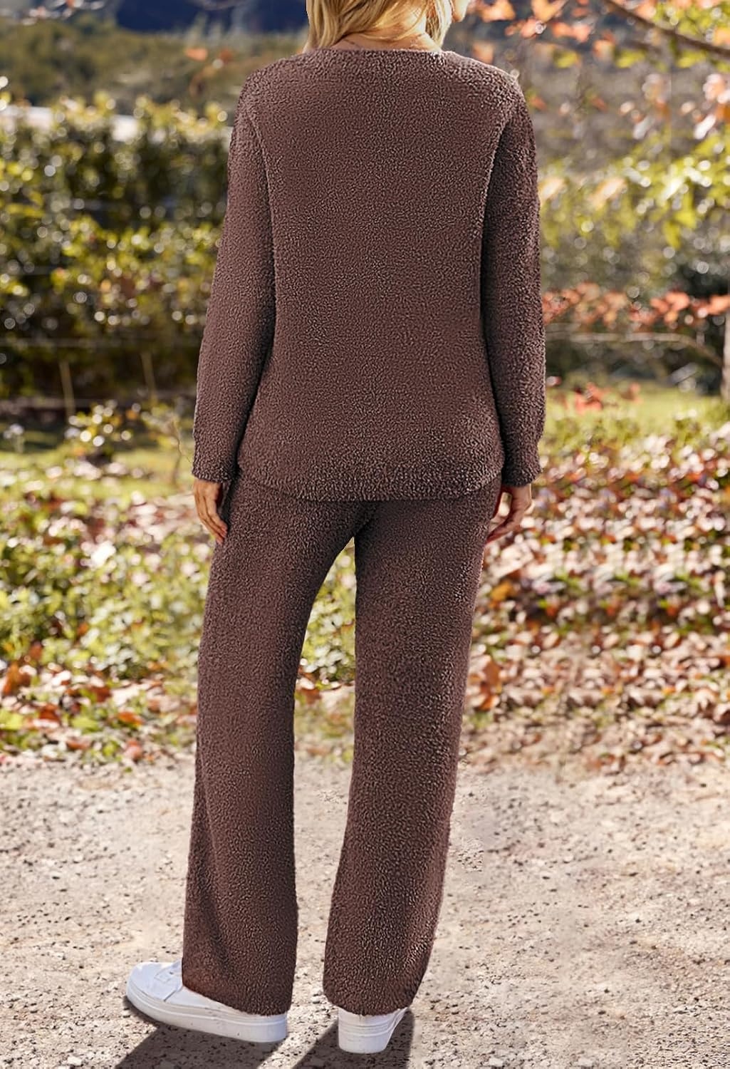image:imageMEROKEETY Womens Fall Fleece 2 Piece Outfits Pajama Lounge SetsCoffee