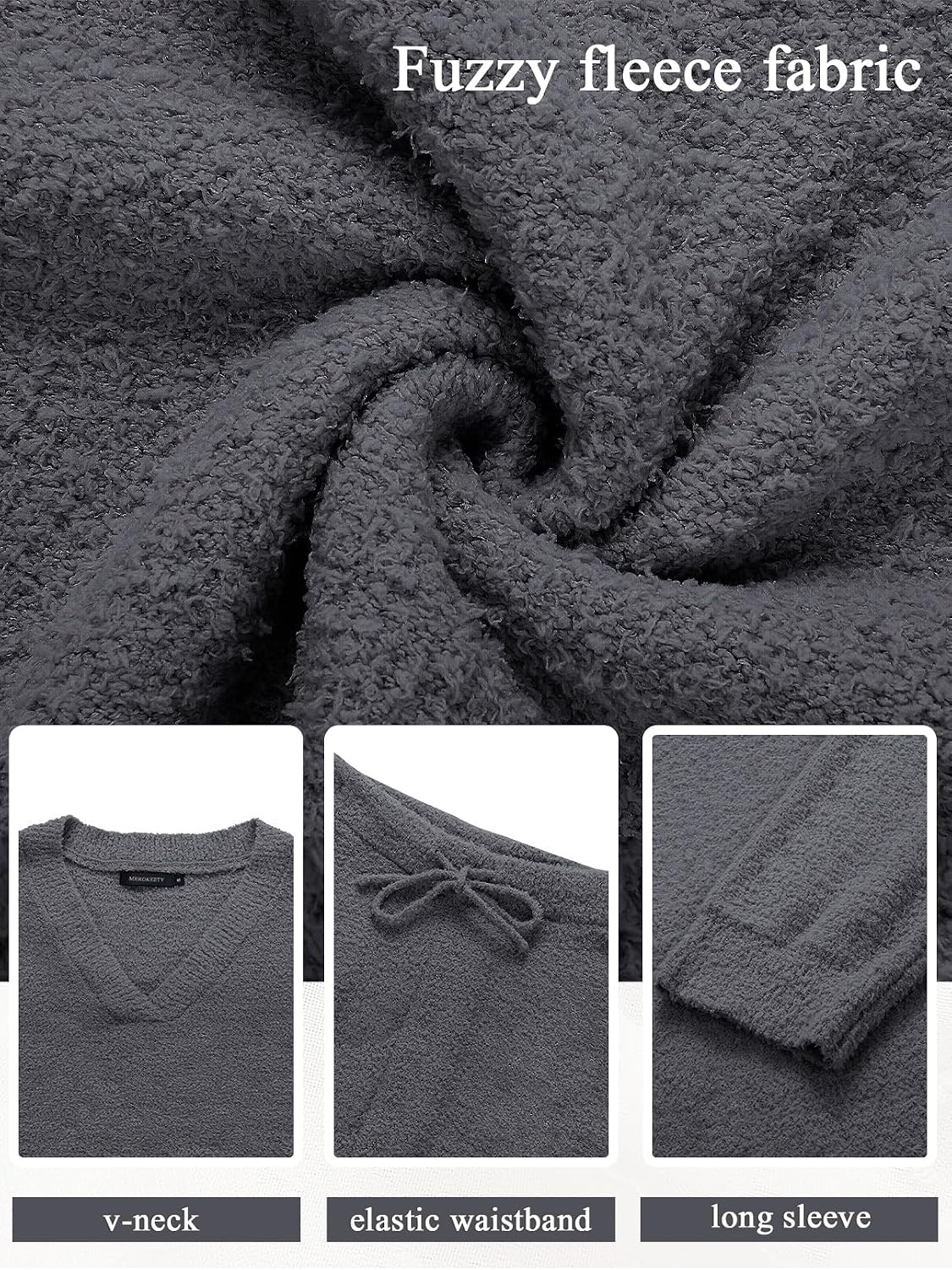 image:imageMEROKEETY Womens Fall Fleece 2 Piece Outfits Pajama Lounge SetsDarkgrey