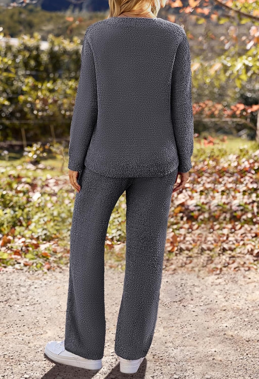 image:imageMEROKEETY Womens Fall Fleece 2 Piece Outfits Pajama Lounge SetsDarkgrey