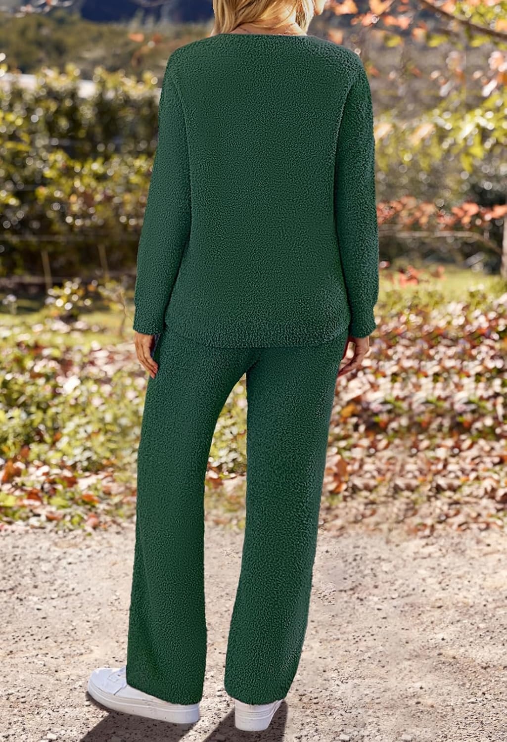 image:imageMEROKEETY Womens Fall Fleece 2 Piece Outfits Pajama Lounge SetsGreen